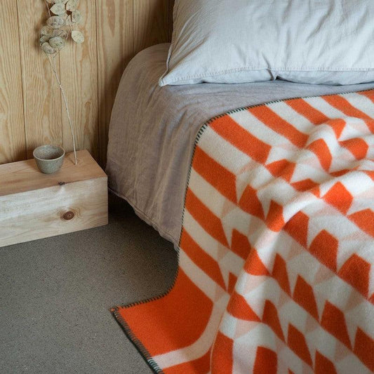 Røros uldplaid, Kvam Orange fremstillet i 100% norsk lammeuld